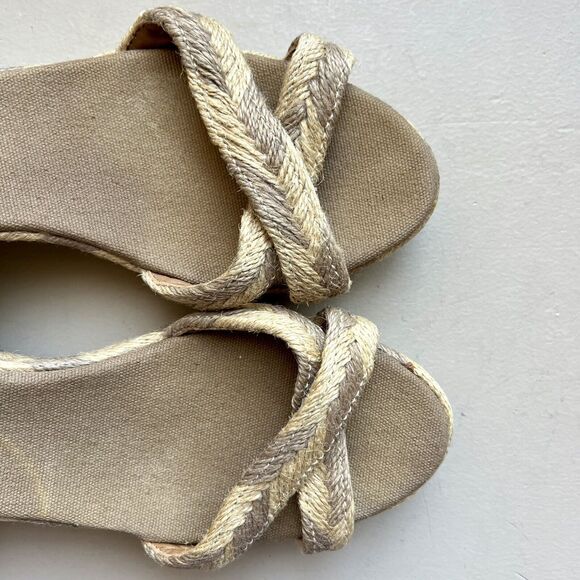 Tory Burch Camelia Tan Taupe Blended Jute Espadrille Wedge Sandal Ankle Strap 10 - Picture 7 of 16